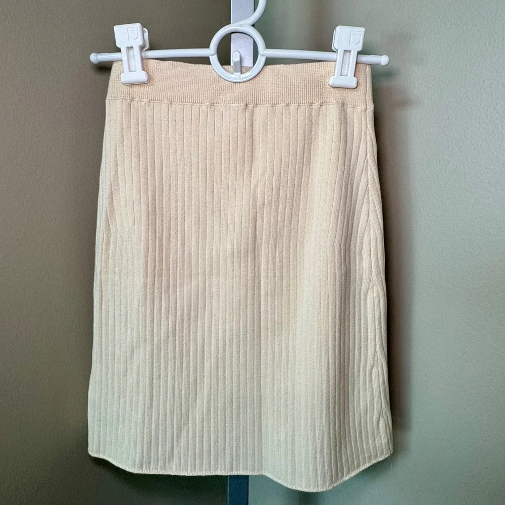 Free People Women Cream Ribbed‎ Knit Mini Skirt Cotton Blend XS